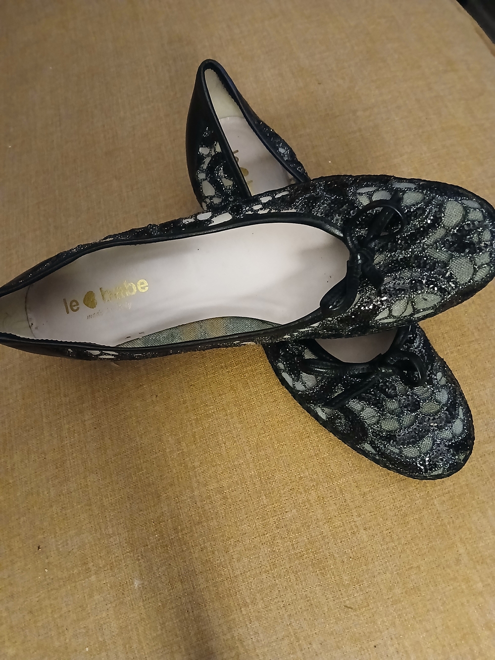 Le Babe Black Lace Wedge Shoes
